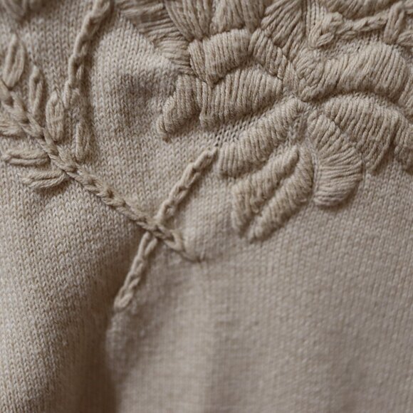 Liz Claiborne Cream Floral Appliqué Cotton Rayon Cardigan L Full Back Embroidery - Picture 14 of 16